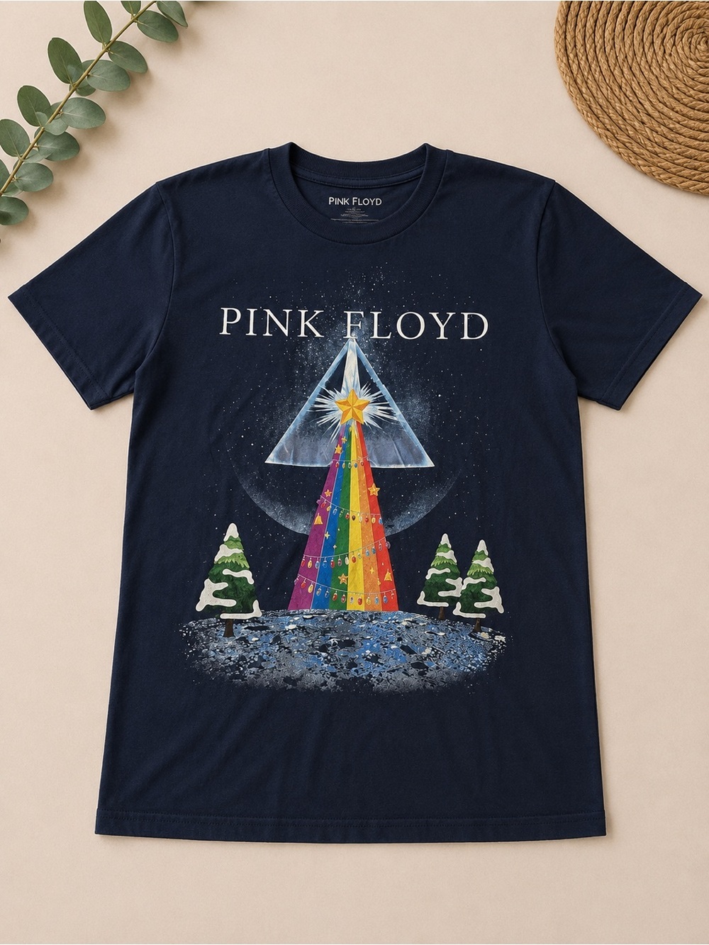 Pink Floyd Christmas Prism Rainbow Tree Graphic Band Tee Size Small